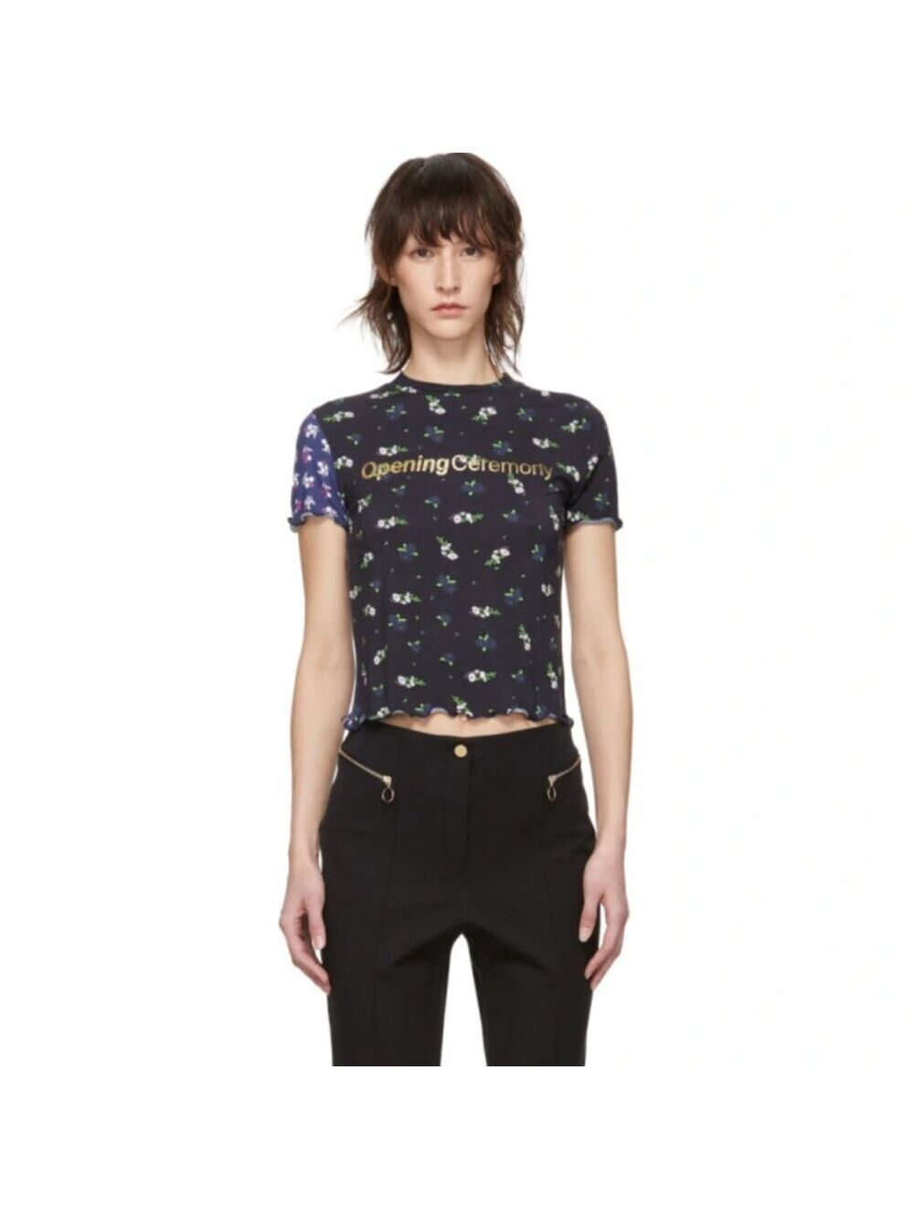 Opening Ceremony Floral Lettuce-Edge Tee Black (Size S)